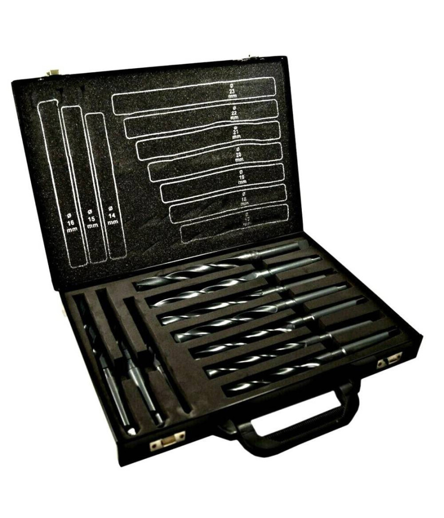 Set 10 Punte Elicoidale Da 14 A 23 Mm Frese Ferro Legno Per Trapano In Valigetta