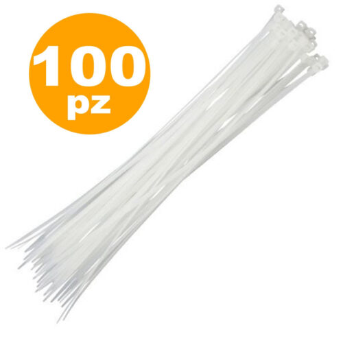 Set 100 Fascette Autostringenti 4.8x250mm Auto Stringenti Bianco Trasparente