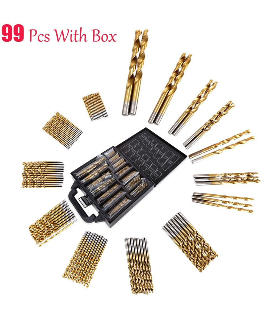 Set 100pz 99 Punte Per Trapano Hss Dorate In Titanium 1.5mm - 10mm Proessionali - immagine 2