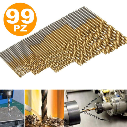Set 100pz 99 Punte Per Trapano Hss Dorate In Titanium 1.5mm – 10mm Proessionali