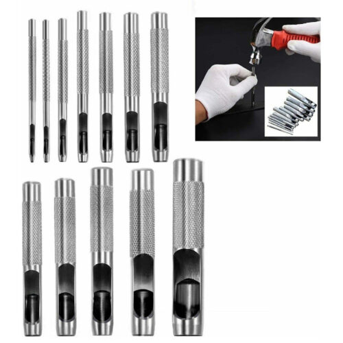 Set 12 Fustelle Punzoni In Acciaio Per Cuoio Lamiere Stoffa Pelle Legno 3-19 Mm