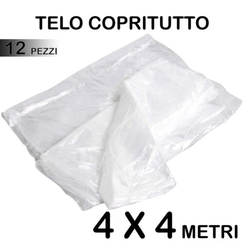 Set 12 Telo Copritutto Multiuso Protegge Pavimenti Mobili Auto Sedie 4x4m