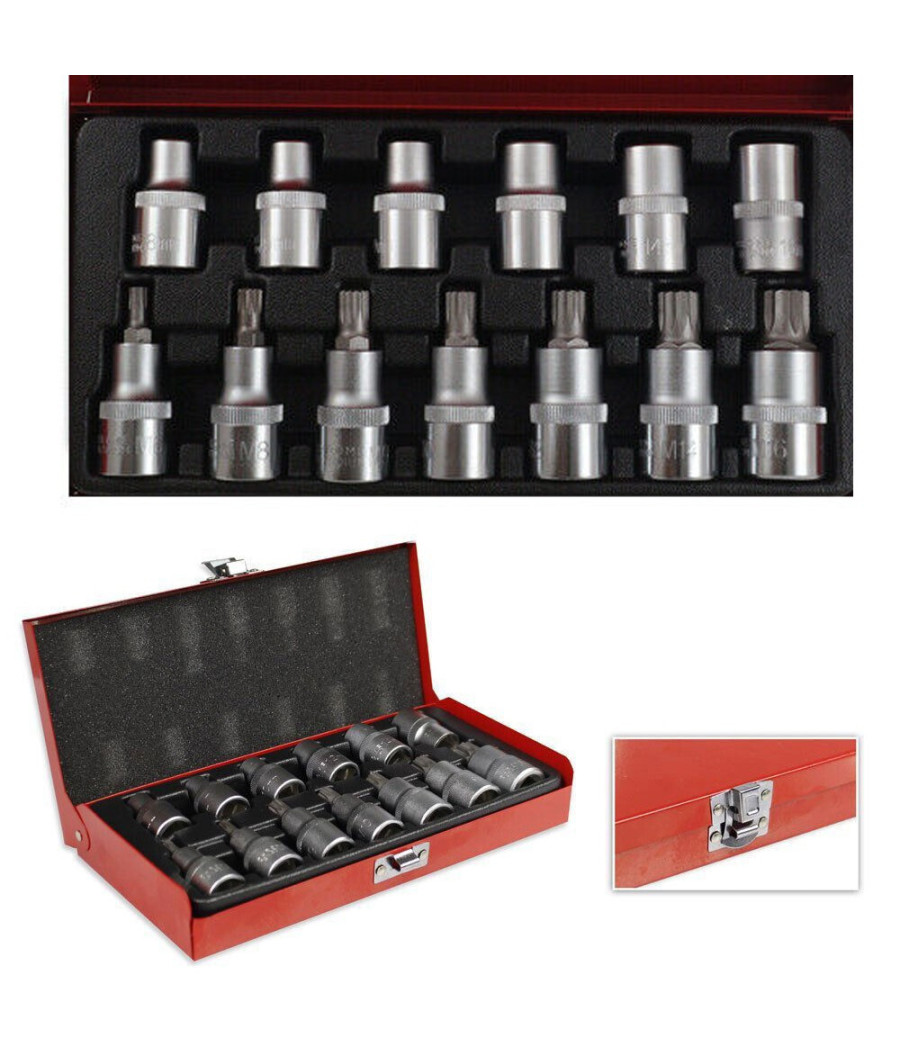 Set 13pz Bussole Boccole Chiavi Torx Inserti Maschi E Femmina In Valigetta Crv
