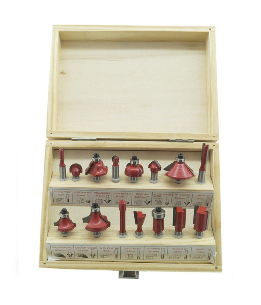 Set 15 Frese Fresa Per Legno Per Scanalare Rifilare Sanalature Fresatrice 6.35mm - immagine 2