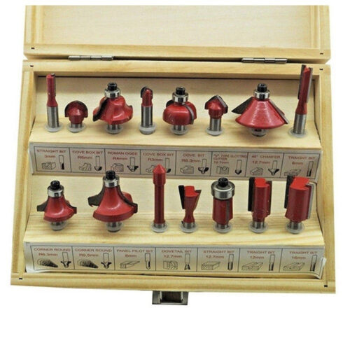 Set 15 Frese Fresa Per Legno Per Scanalare Rifilare Sanalature Fresatrice 6.35mm