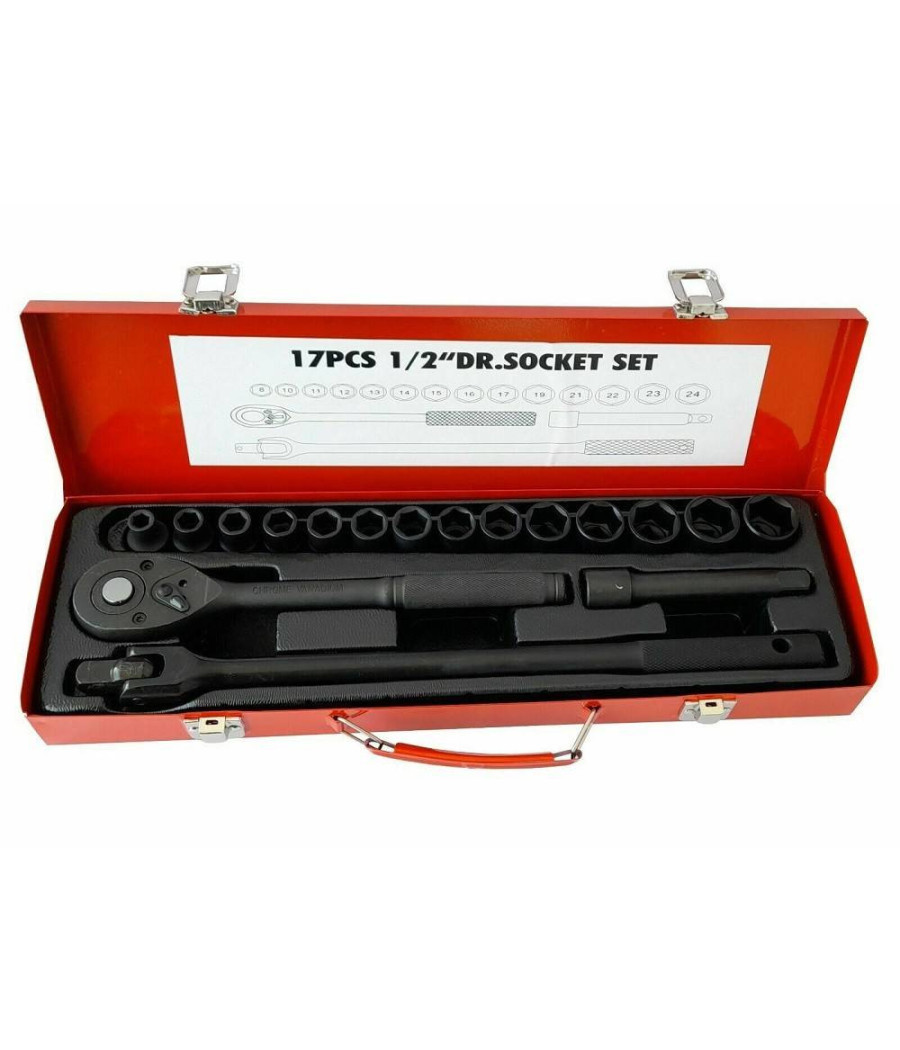 Set 17 Pz Bussole Esagonali 1/2" Da 8 A 24mm Con Cricchetto Prolunga Mr70795 - immagine 3