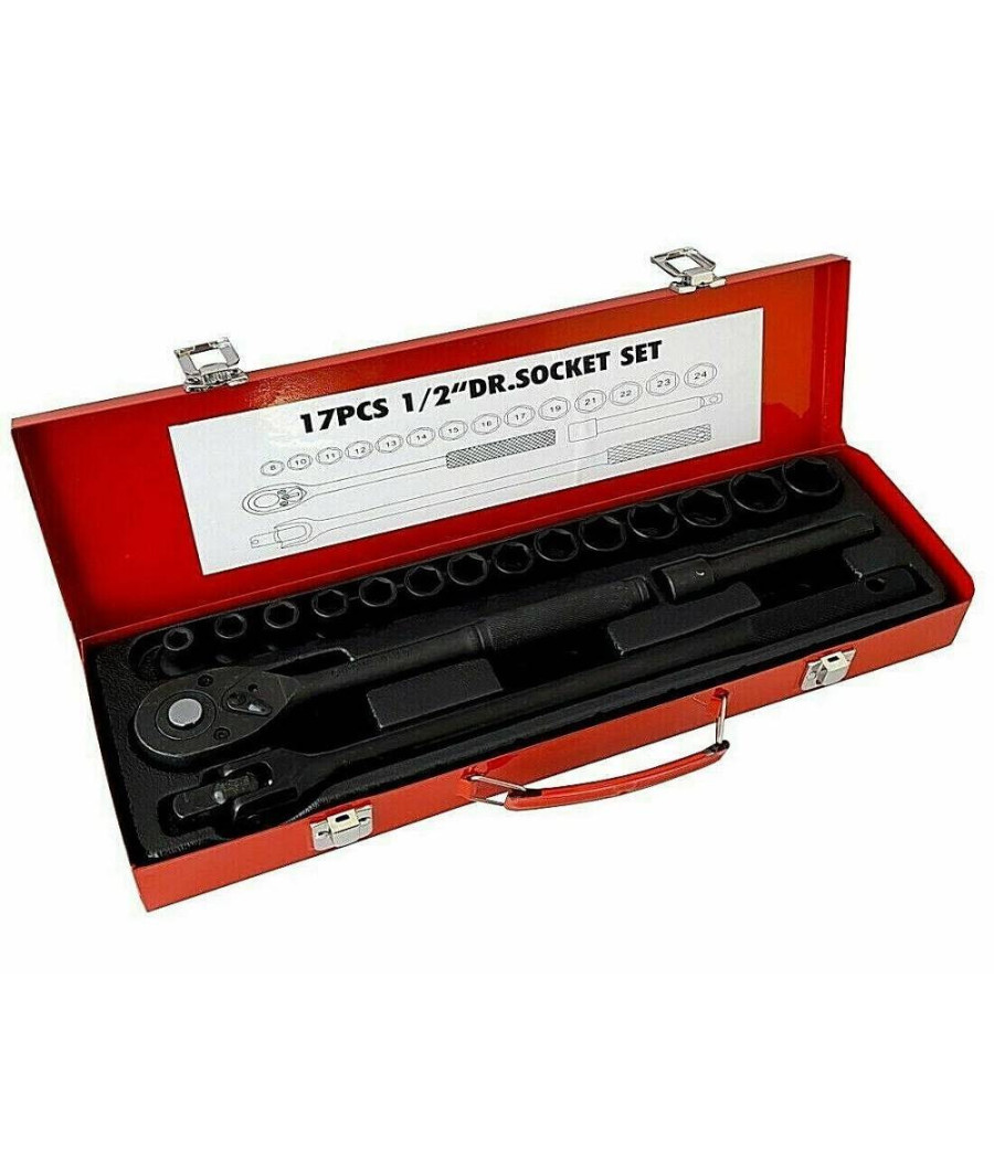 Set 17 Pz Bussole Esagonali 1/2" Da 8 A 24mm Con Cricchetto Prolunga Mr70795