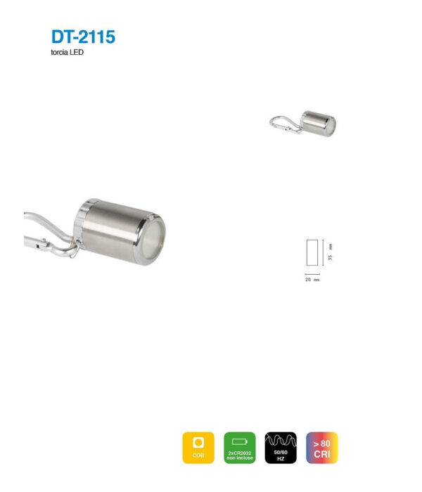 ﻿set 2 Pezzi Mini Torcia Torce Portachiavi A Led Cob Tascabile Alluminio Dt-2115 - immagine 2