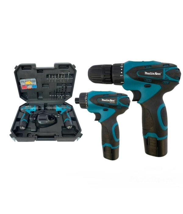 Set 2 Trapano + Avvitatore A Doppia Batteria Impulsi 18v Mls0061 Con Accessori