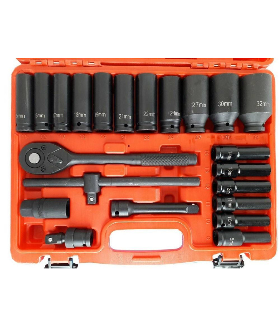 Set 22 Bussole Boccole 1/2" Esagonali Da 8 A 32 Con Cricchetto Reversibile - immagine 2