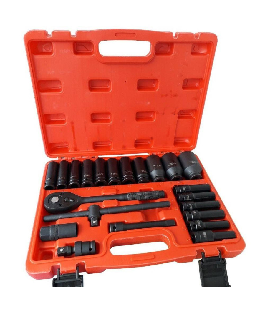 Set 22 Bussole Boccole 1/2" Esagonali Da 8 A 32 Con Cricchetto Reversibile