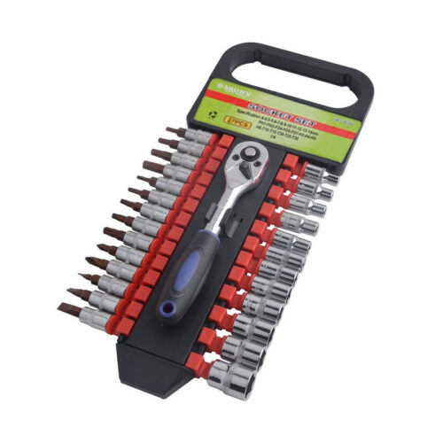 Set 27 Chiavi Bussole Torx Attacco 1/4″ + Chiave A Cricchetto Reversibile