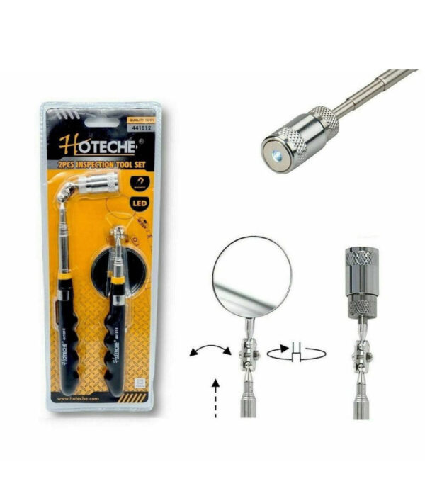 Set 2pz Specchio Allungabile Di Ispezione A Led Specchietto Snodabile Auto Camper