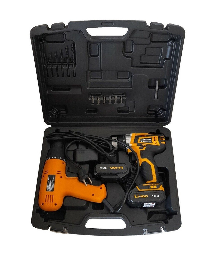 Set 2pz Trapano Elettrico 710w + Avvitatore Doppia Batteria 18v Accessori Iw017 - immagine 2