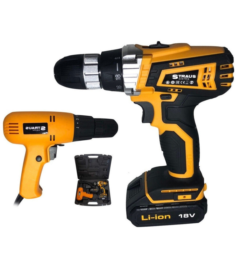 Set 2pz Trapano Elettrico 710w + Avvitatore Doppia Batteria 18v Accessori Iw017