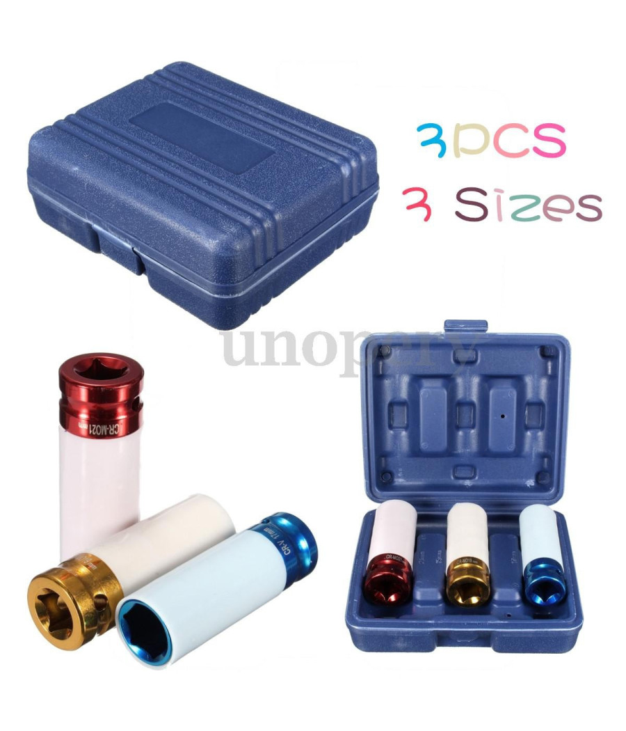 Set 3 Chiavi A Bussola Per Dadi Cerchio Ruote Attacco 1/2" Rivestite 17 19 21 Mm