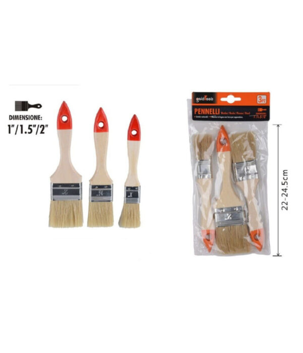 Set 3 Pennelli Testa Piatta Pennello Per Pittura Vernice Varie Dimensioni 90307 - immagine 2