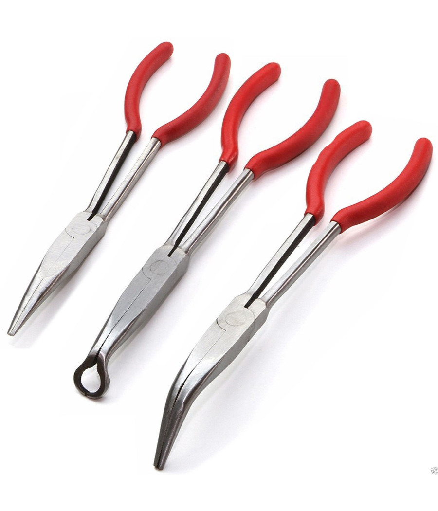Set 3 Pinze Lunghe 11" Becchi Becco Lunghi Tondi Per Meccanici Valvole Molle