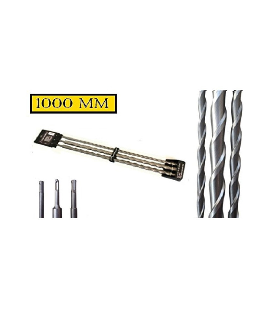 Set 3 Punte Giganti Lunghezza 1 Metro Sds Plus Per Muro Cemento Calcestruzzo - immagine 2