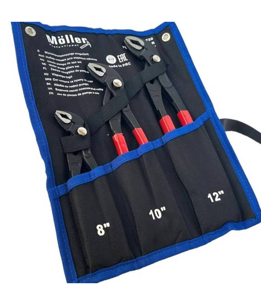 Set 3 Pz Pinze Poligrip Pinza A Pappagallo Con Pulsante Regolabile 8" 10" 12"