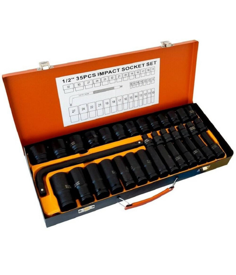 Set 35 Bussole Boccole 1/2" Esagonali A Impatto Pistola Avvitatore Da 8 A 32mm