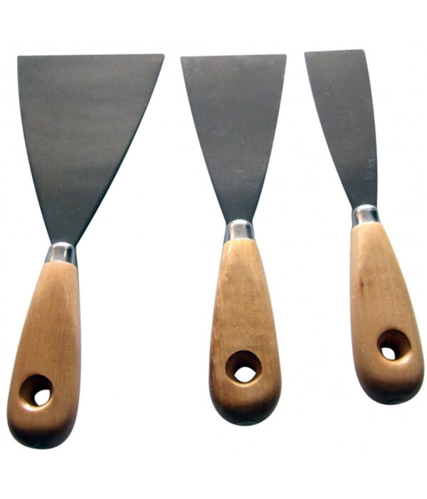 Set 3pz. Raschietti Stecche Spatole In Ferro Manico Legno Bricolage Ferramenta