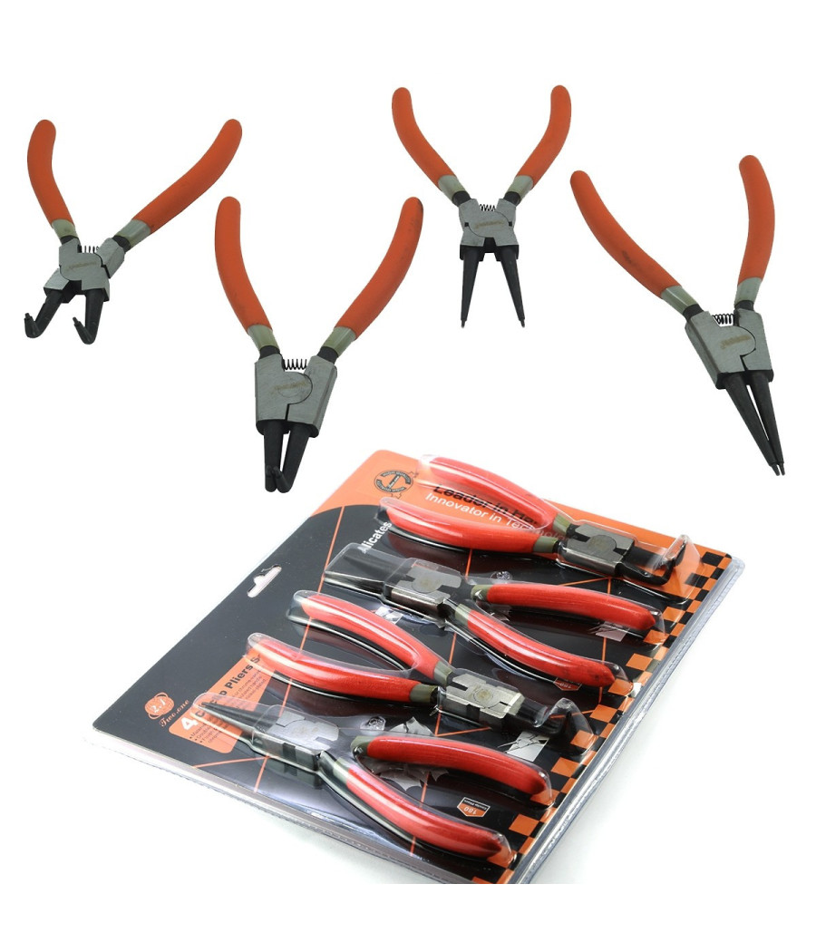Set 4 Pinze Circolari Anelli Elastici Interni Esterni 180mm Dritte E Angolo 90°