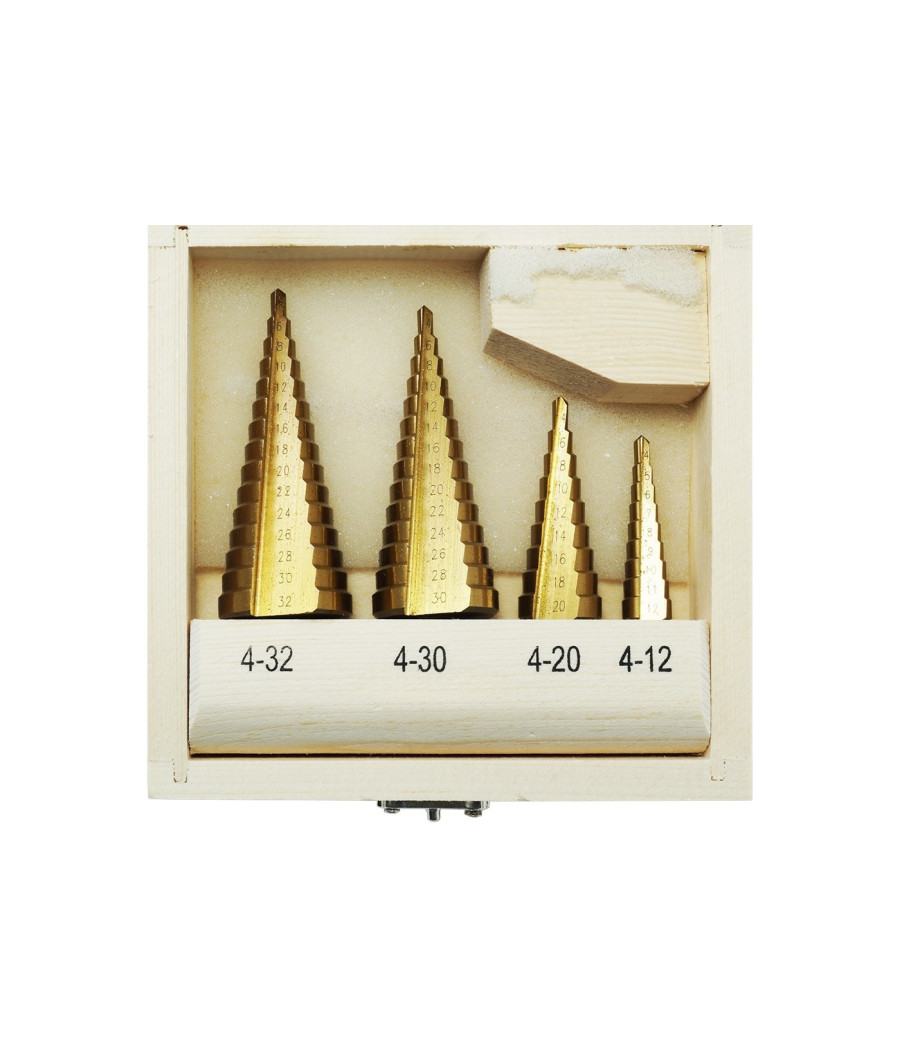 Set 4 Punte Frese Coniche Scalino Gradini Allargafori 4-32 4-30 4-20 4-12 - immagine 2