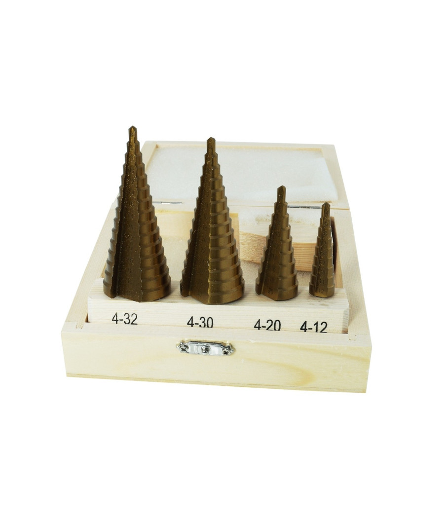 Set 4 Punte Frese Coniche Scalino Gradini Allargafori 4-32 4-30 4-20 4-12 - immagine 3