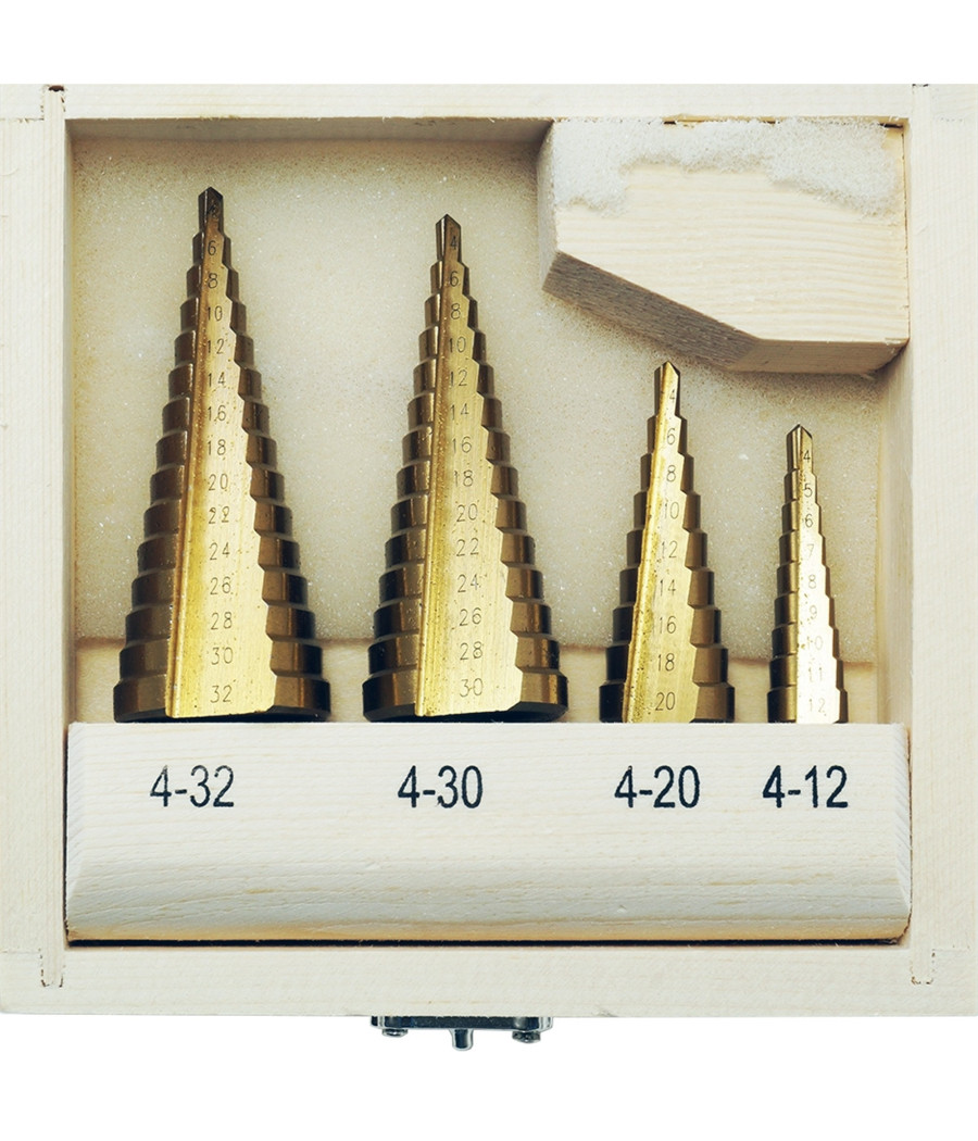 Set 4 Punte Frese Coniche Scalino Gradini Allargafori 4-32 4-30 4-20 4-12