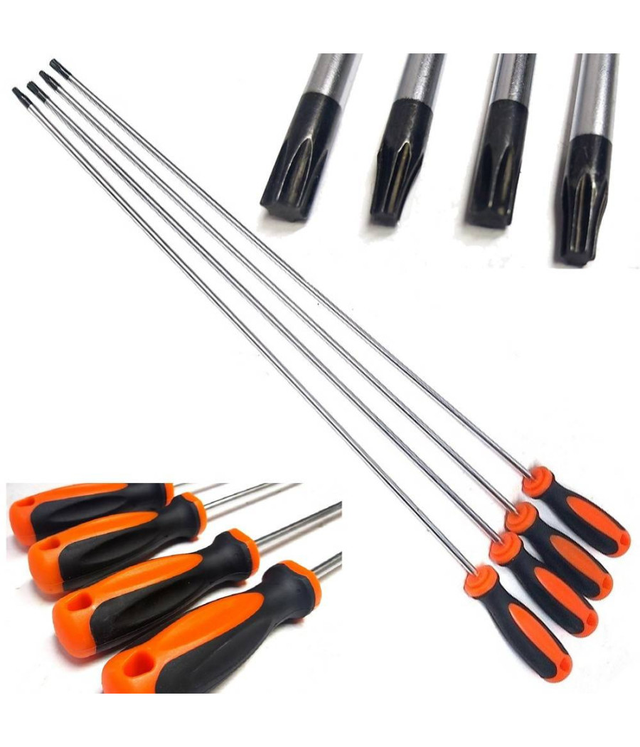 Set 4 Pz Cacciaviti Torx Extra Lunghi Con Punta Magnetica 600 Mm T20 T25 T30 T40