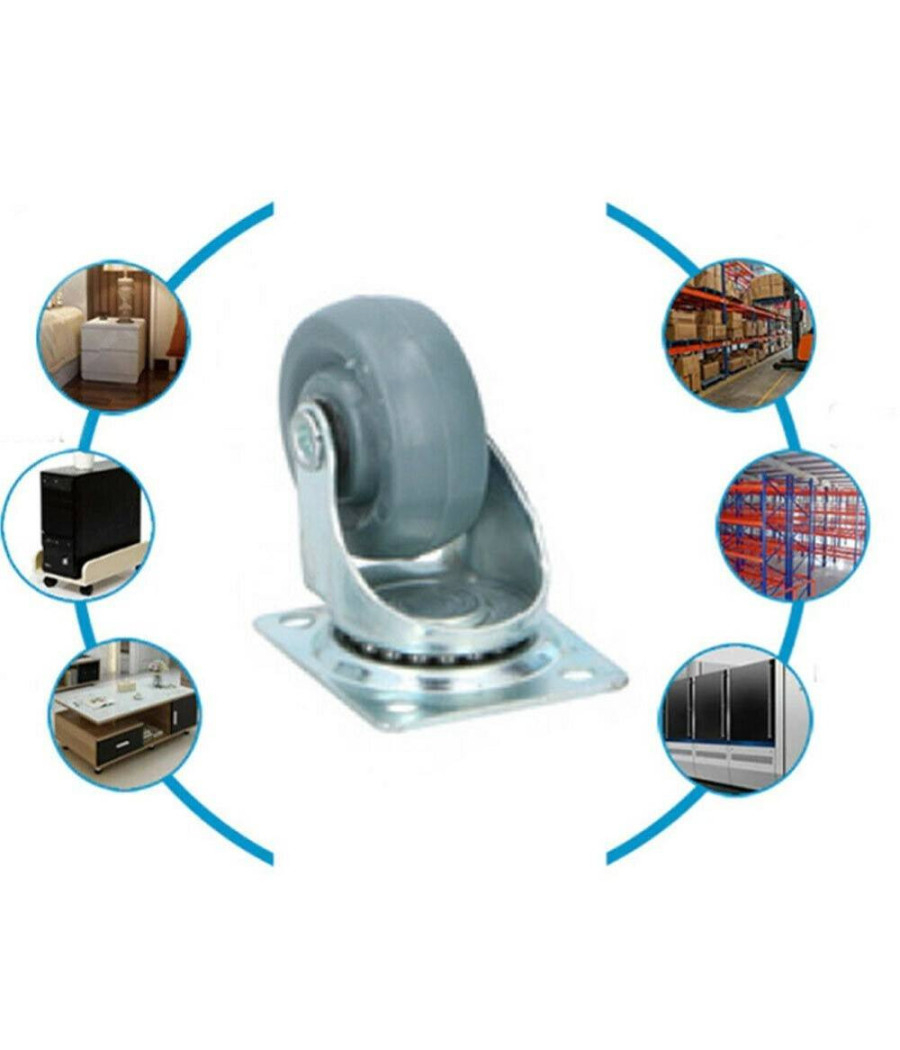 Set 4 Ruote Girevoli Multiuso Per Mobili Carrello 5 Cm Rotelle In Gomma Grigio - immagine 2