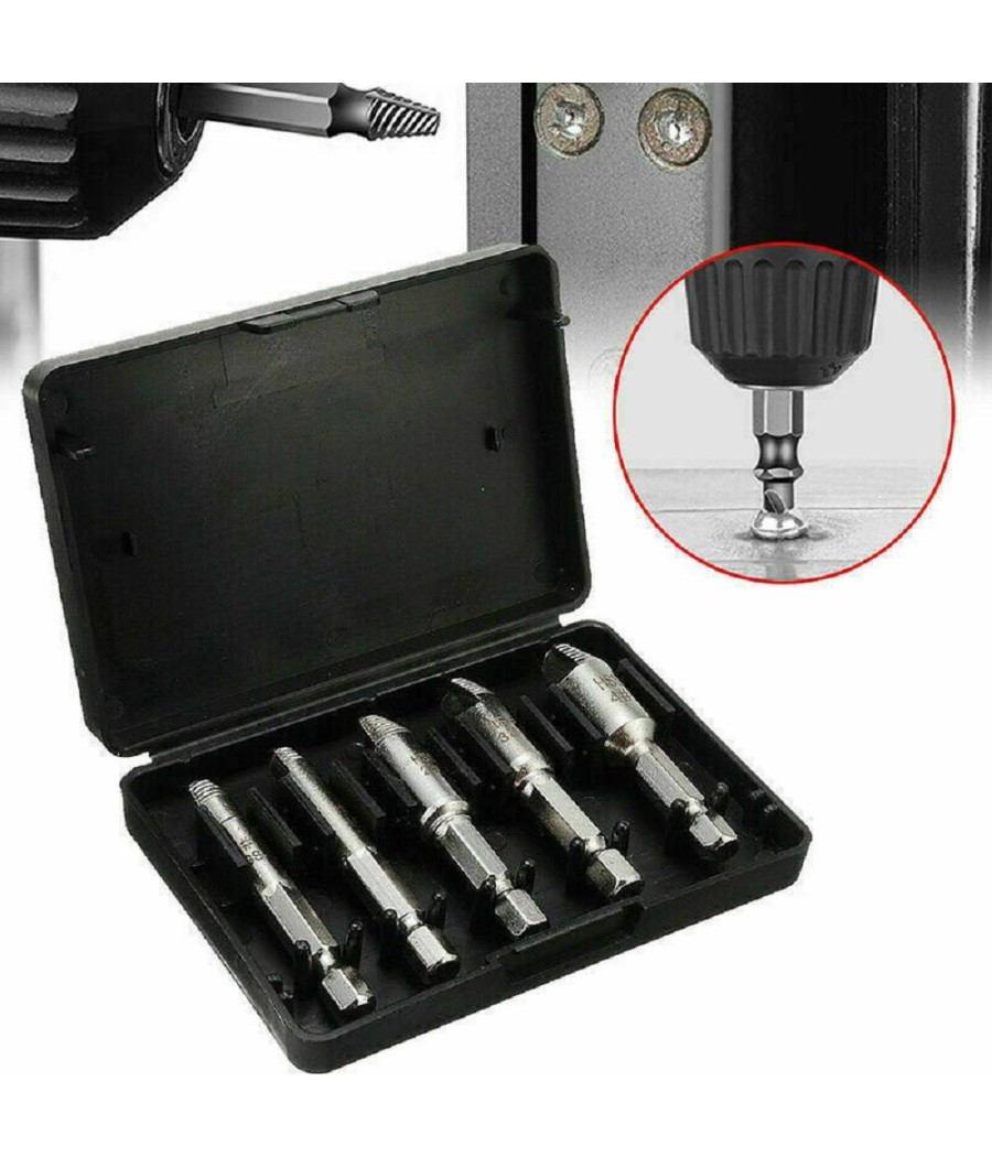 Set 5 Estrattori Estrattore Viti Danneggiate Spanate Prigionieri Per Trapano