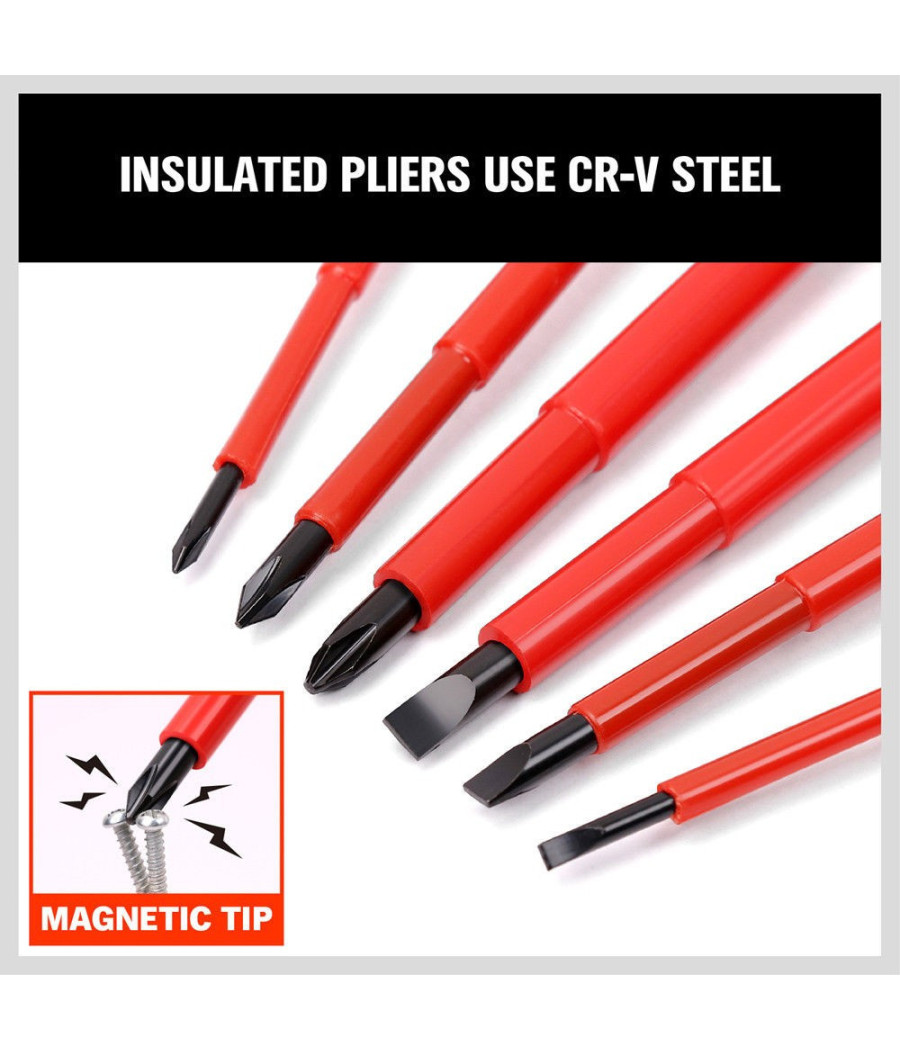 Set 6 Cacciaviti Cacciavite Croce E Taglio Isolanti Con Punte Magnetiche - immagine 2