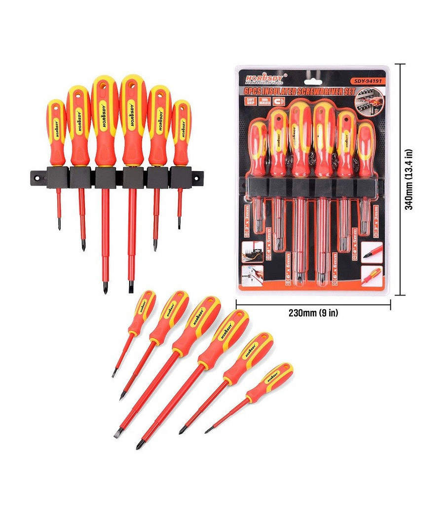 Set 6 Cacciaviti Cacciavite Croce E Taglio Isolanti Con Punte Magnetiche