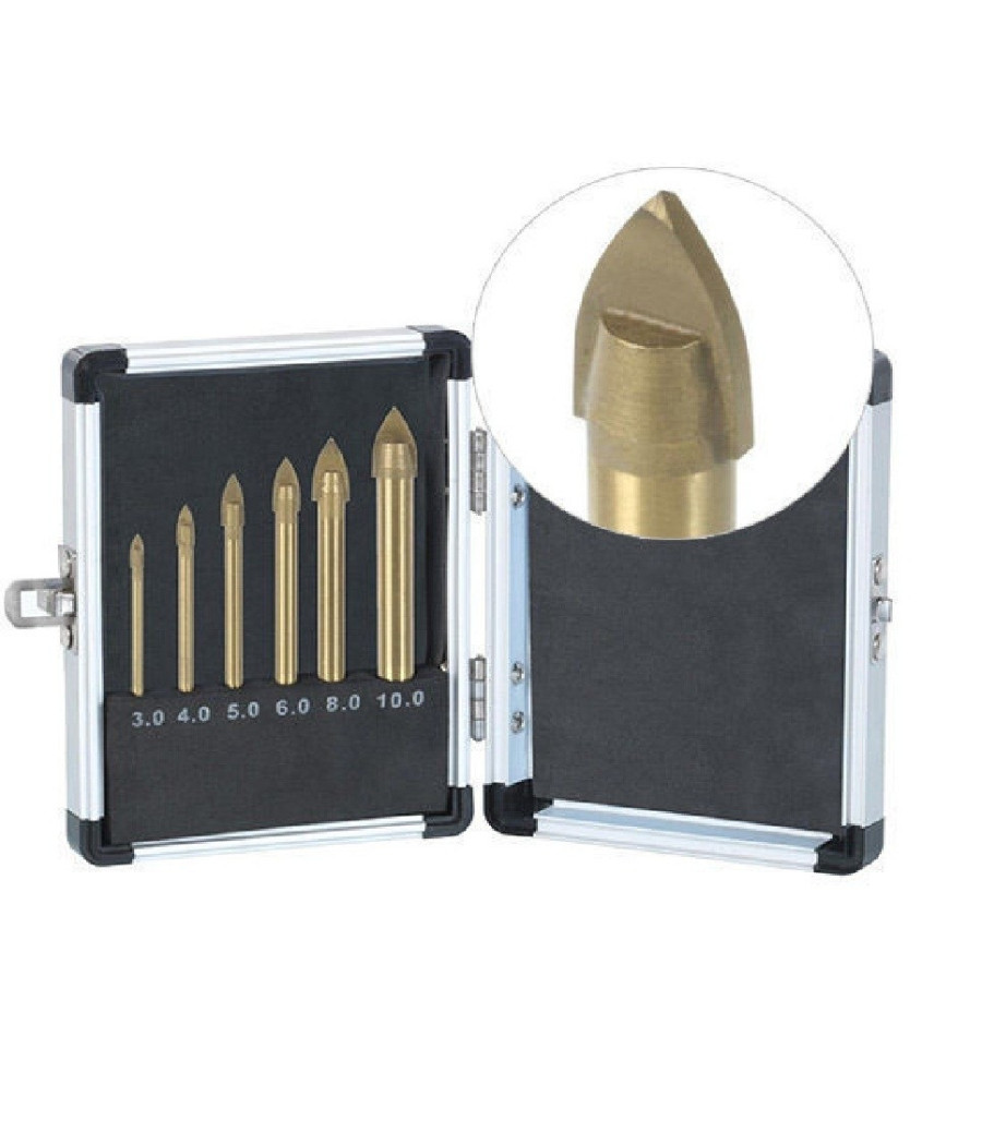 Set 6 Punte Ad Alette Per Vetro E Ceramica In Titanio Per Trapano Ribitech - immagine 2