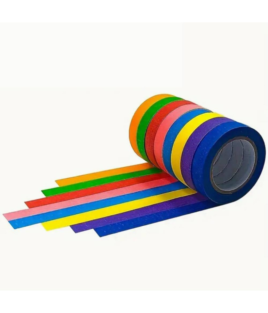 Set 6 Rotoli Nastro Carta Gommata Colorata 19mmx15mt Adesivo Protezioni Pittura - immagine 2
