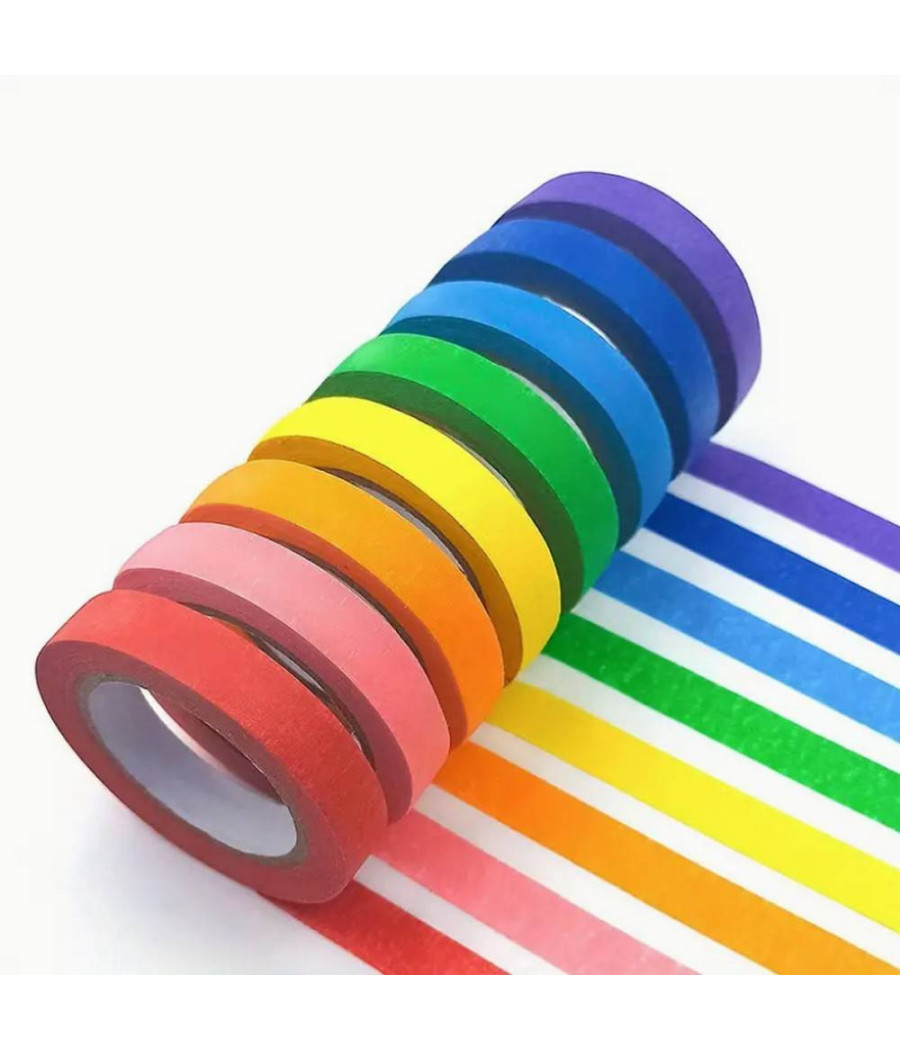 Set 6 Rotoli Nastro Carta Gommata Colorata 19mmx15mt Adesivo Protezioni Pittura