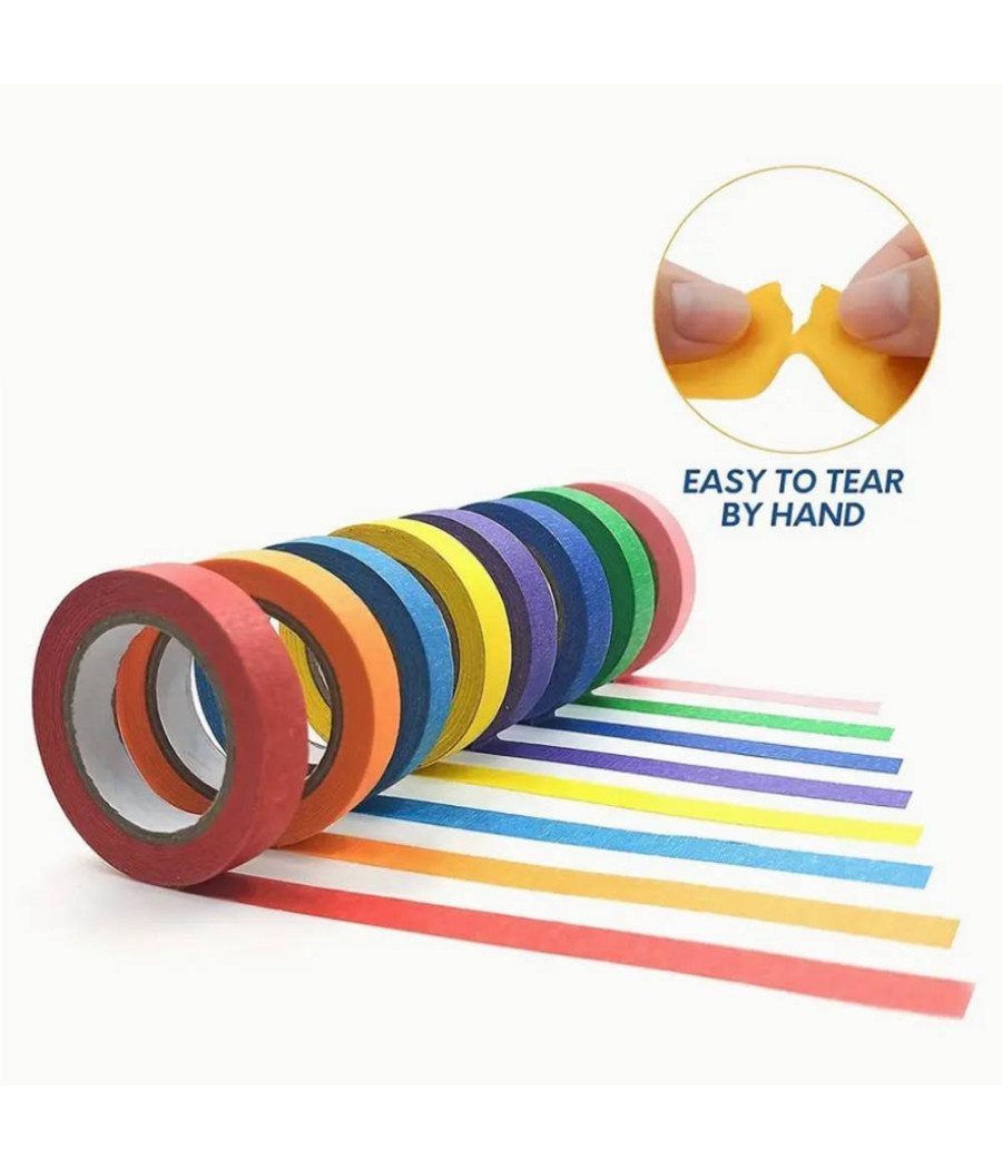 Set 6 Rotoli Nastro Carta Gommata Colorata 25mmx15mt Adesivo Protezioni Pittura - immagine 3