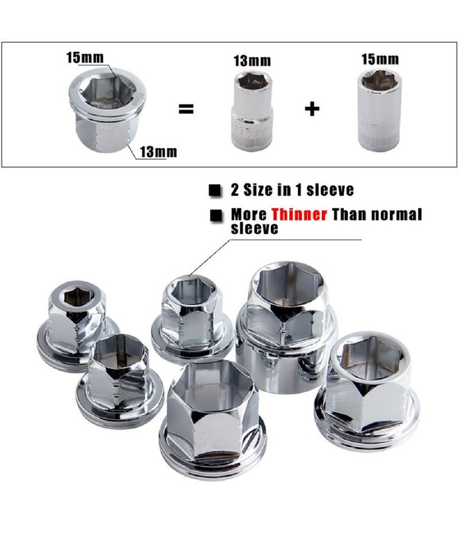 Set 7 Chiave A Cricchetto Reversibile Esagonali 14-19mm 5 Innesti 6-19mm - immagine 2