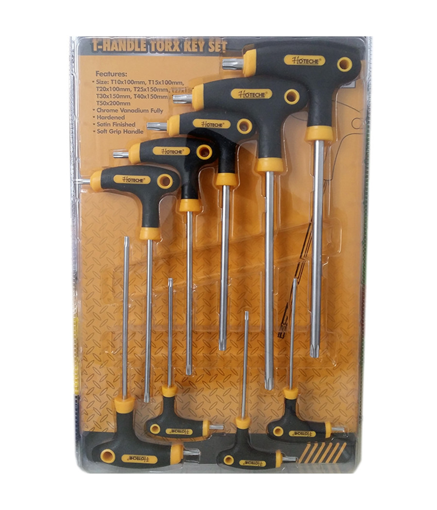 Set 9 Chiavi Chiavini Lunghi Torx Con Foro Con Manico Ad Elle A T Cromo Vanadio