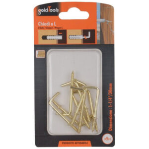 Set 9 Pezzi Chiodi Gancio A Vite Filettate A Forma Di L 1-1/4" 30mm Dorato 90802