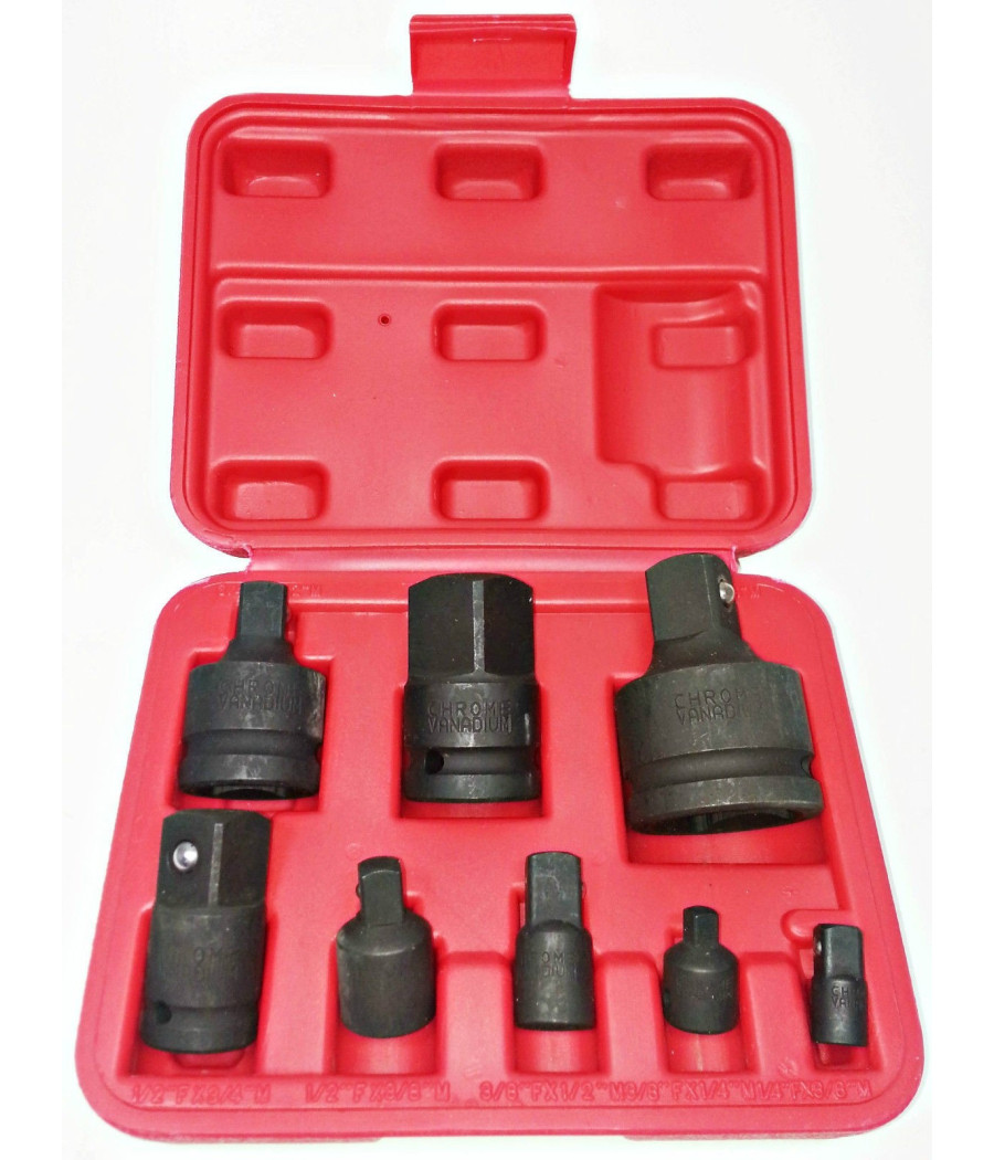 Set Adattatori Riduttori 8 Pz A Impatto Per Bussole Per Utensili Aria Chrome V