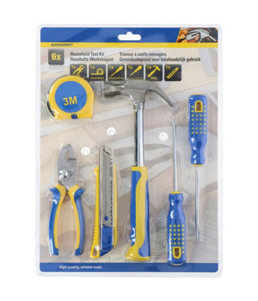 Set Attrezzi Da Lavoro 6pz Kit Utensili Fai Da Te Con Martello Pinze Cacciavite - immagine 2