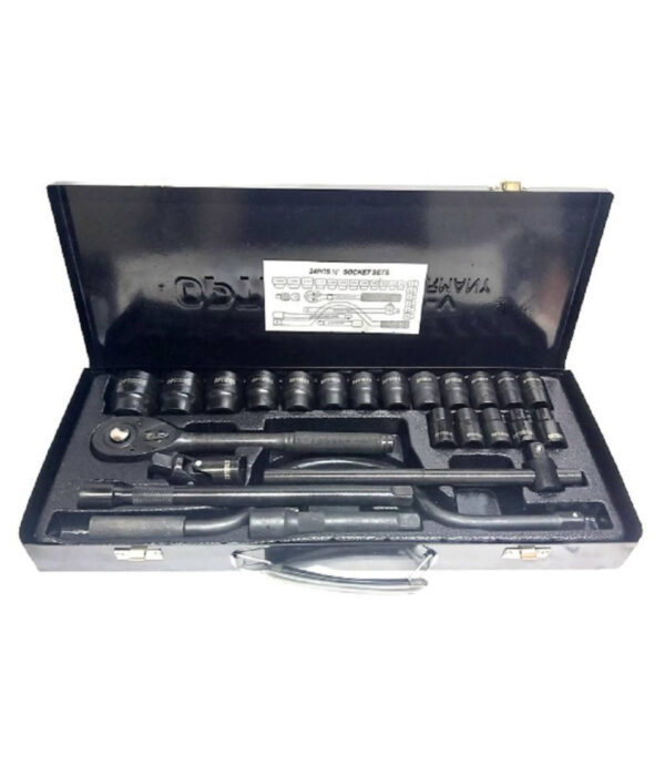 Set Chiavi A Bussola 24 Pezzi Con Cricchetto Reversibile 1/2'' Prolunghe Valigia - immagine 2