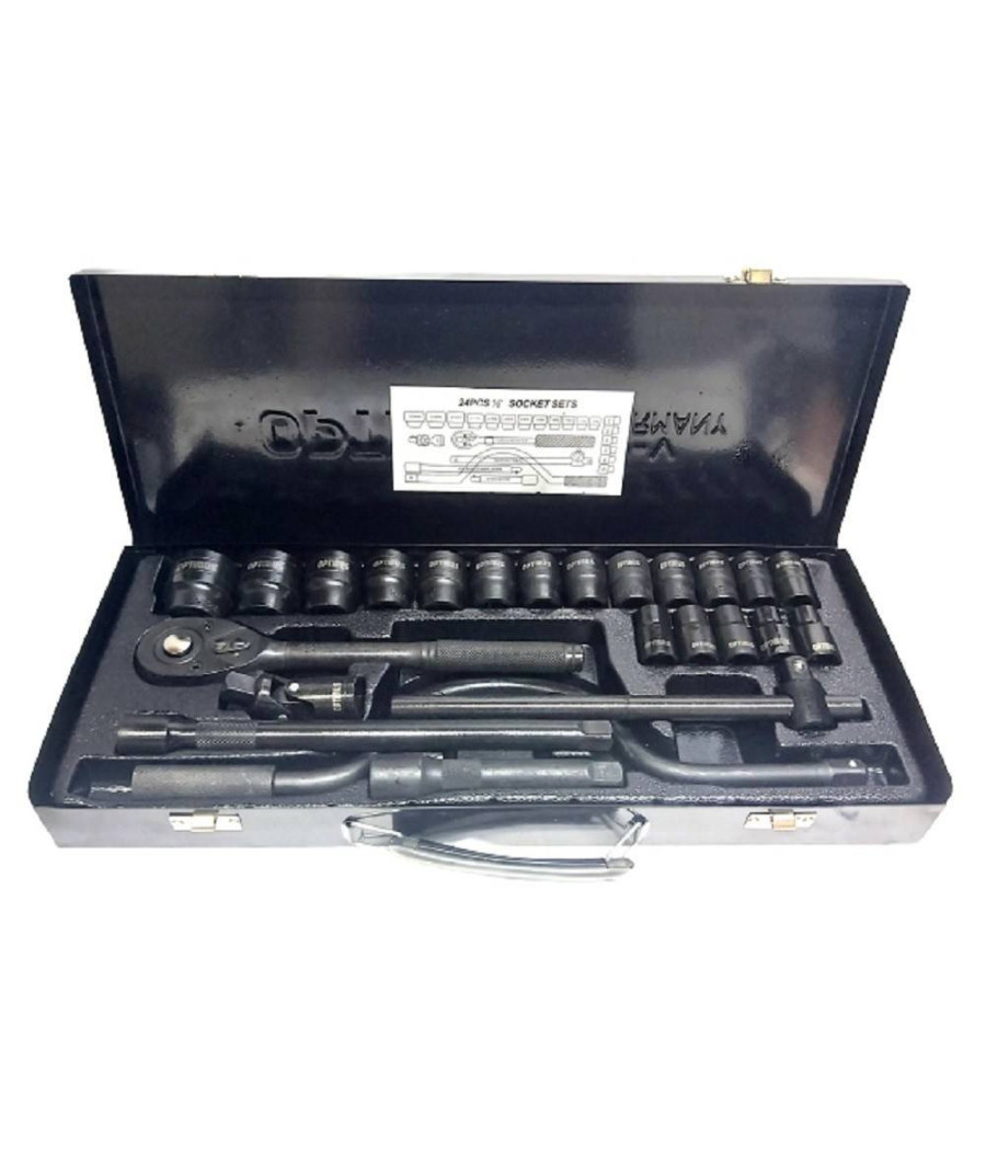 Set Chiavi A Bussola 24 Pezzi Con Cricchetto Reversibile 1/2'' Prolunghe Valigia - immagine 2