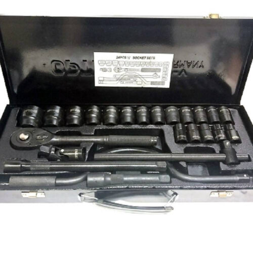 Set Chiavi A Bussola 24 Pezzi Con Cricchetto Reversibile 1/2” Prolunghe Valigia