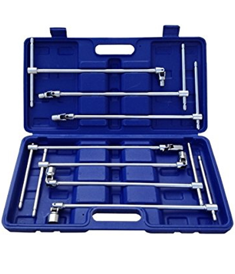 Set Chiavi A T Doppio Snodo 7 Pz Pezzi Lunghe 8 10 12 13 14 17 19 Mm Snodabili