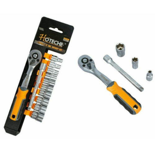 Set Chiavi Bussole Attacco 1/4″ + Chiave A Crichetto Reversibile + Prolunga 5”