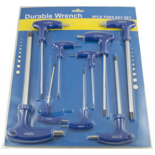 Set Chiavini A T Torx Esagonali Acciaio 9 Pezzi Ball Point Con Manico A Elle L